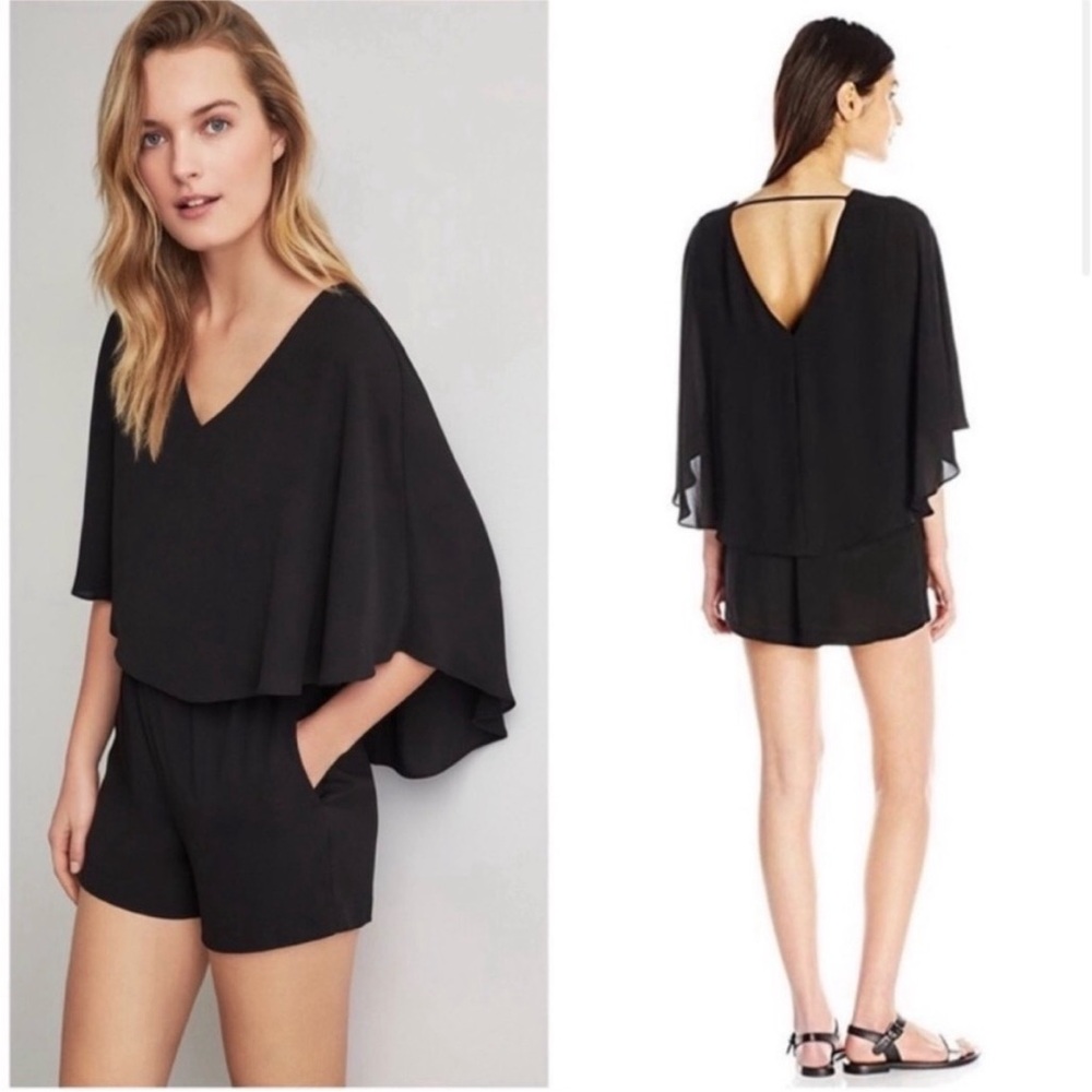 Black V-Neck Cape Sleeve Romper